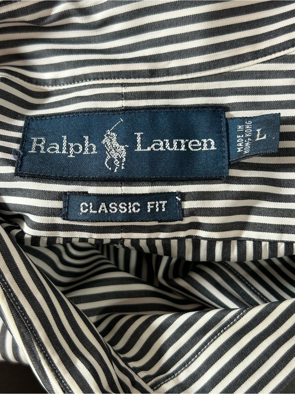 Ralph Lauren Classic Fit Black White Striped Button Down Shirt Womens L - Picture 4 of 6
